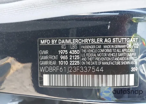 2003 Mercedes-Benz C 240 from USA, damaged, VIN WDBRF61J23F337544